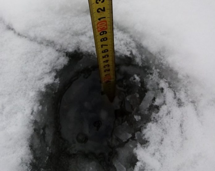 Толщина льда на реке Пахре 1 февраля