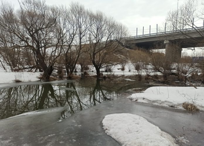 Толщина льда на реке Пахре 17 марта