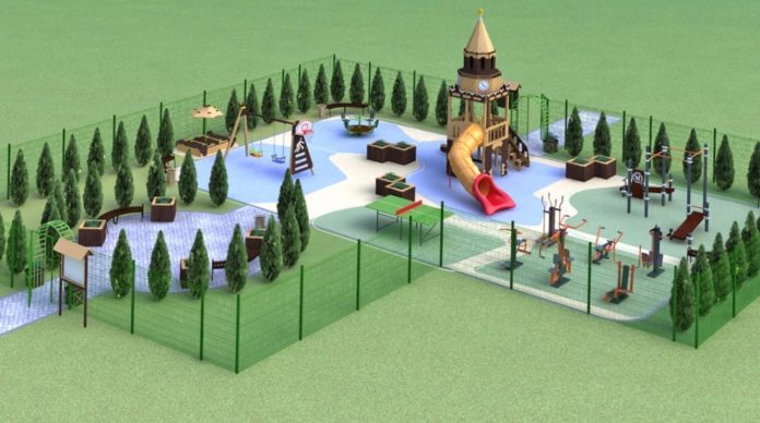 Детский городок устанавливают во дворе на улице Победы Городского округа Подольск