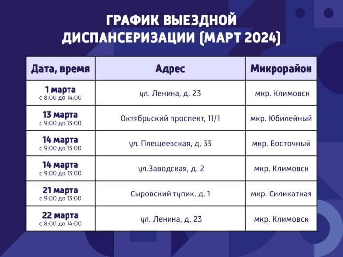 График выездной диспансеризации в Подольске на март 2024 года