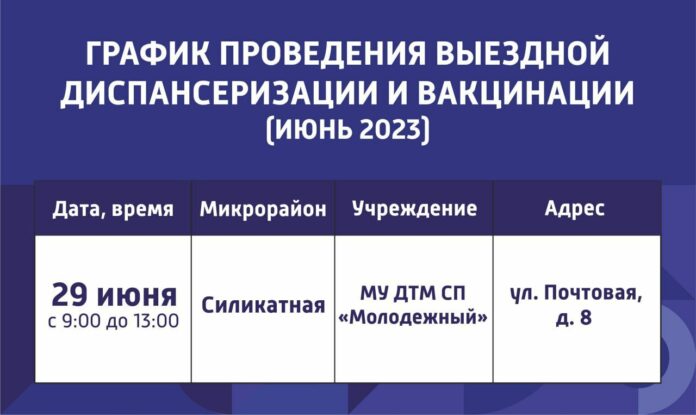 Выездной пункт диспансеризации будет работать 29 июня на Силикатной 