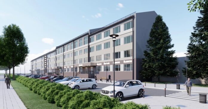 Облик торгово-офисного строения на улице Ленина в микрорайоне Климовск приведут в порядок