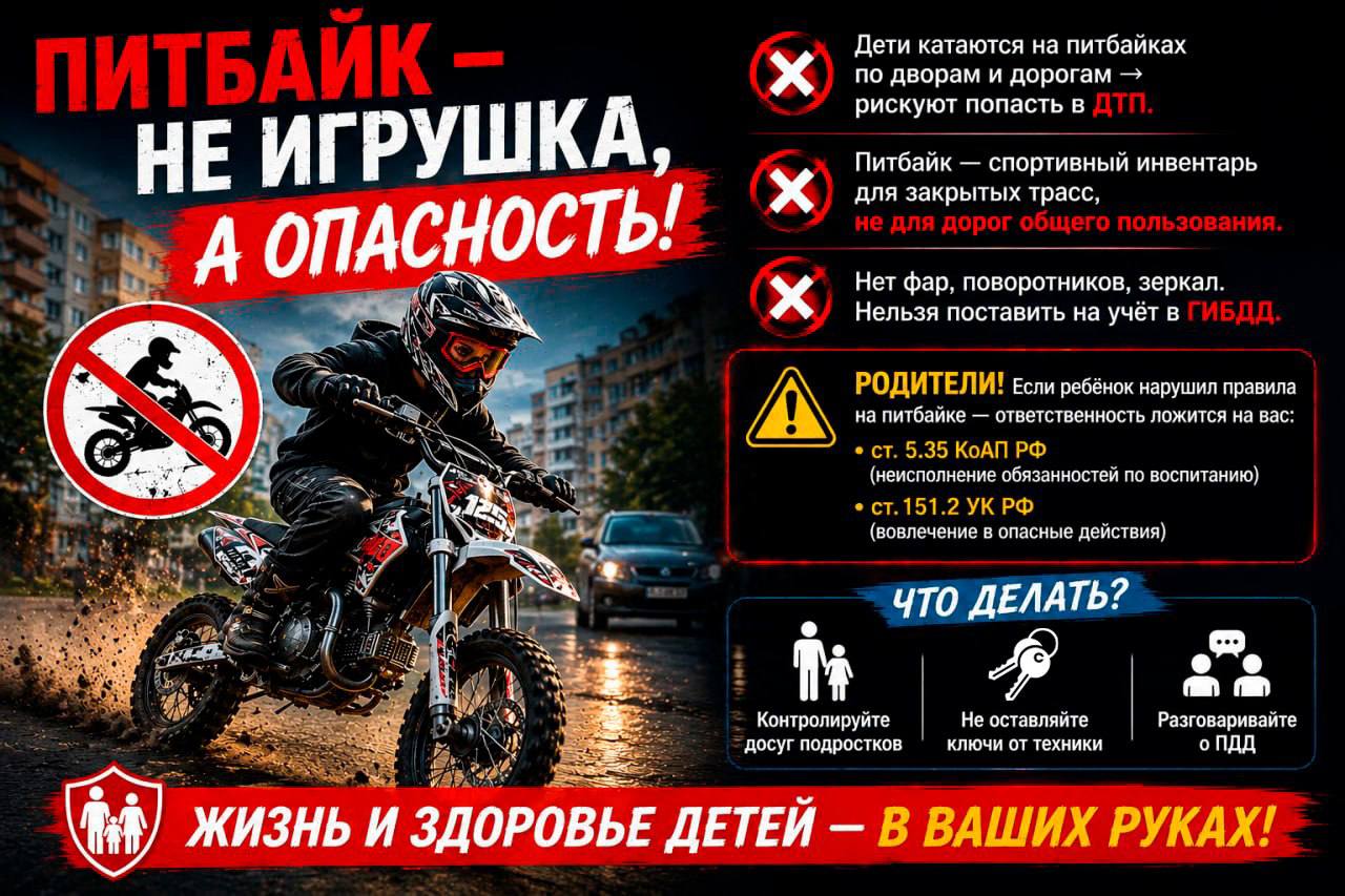 Никаких поездок на питбайках вне специальных треков!