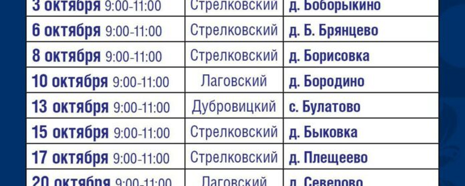 График работы выездных пунктов диспансеризации в Подольске на октябрь График работы выездных пунктов диспансеризации в Подольске на октябрь